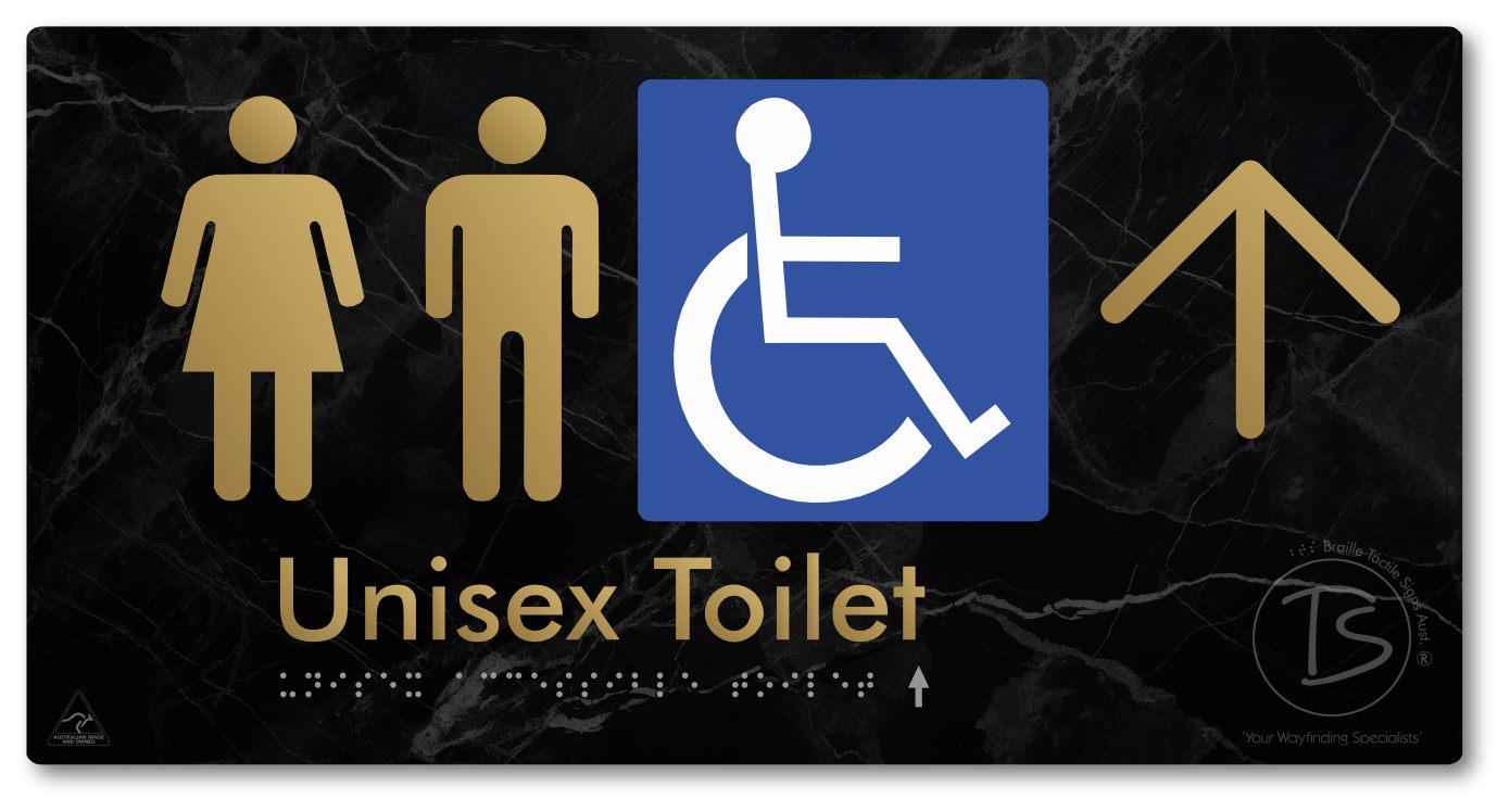 Unisex Accessible Toilet with Large Directional Arrow - Braille Tactile Signs Aust.