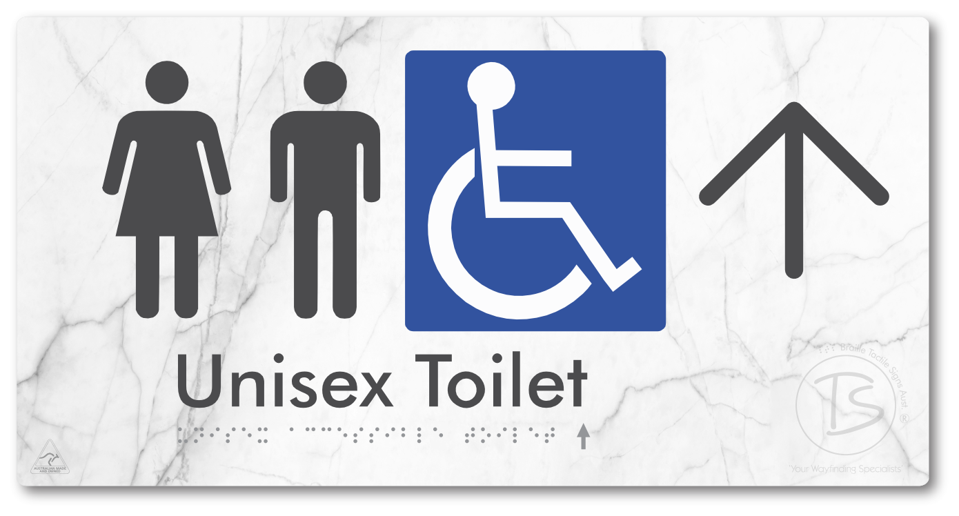 Unisex Accessible Toilet with Large Directional Arrow - Braille Tactile Signs Aust.
