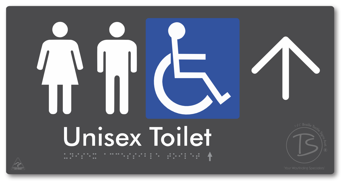 Unisex Accessible Toilet with Large Directional Arrow - Braille Tactile Signs Aust.