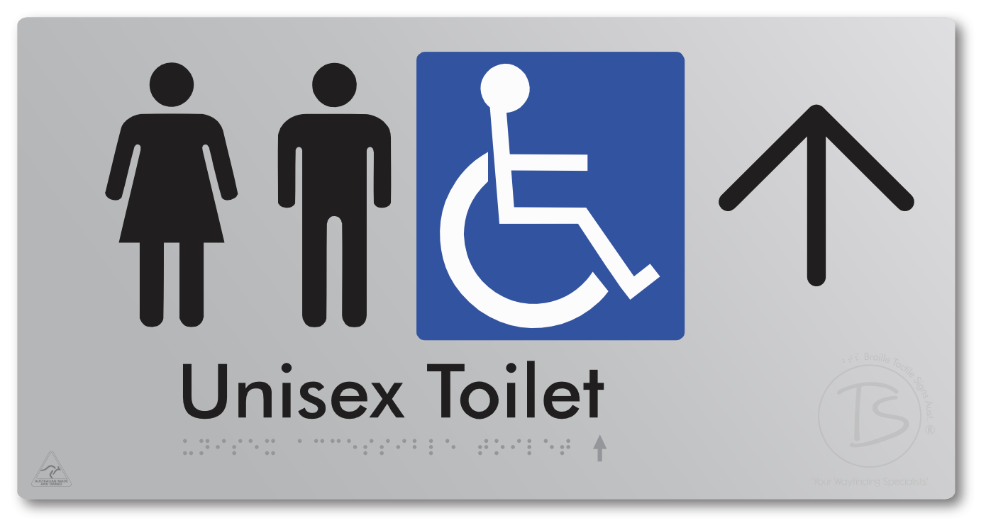 Unisex Accessible Toilet with Large Directional Arrow - Braille Tactile Signs Aust.