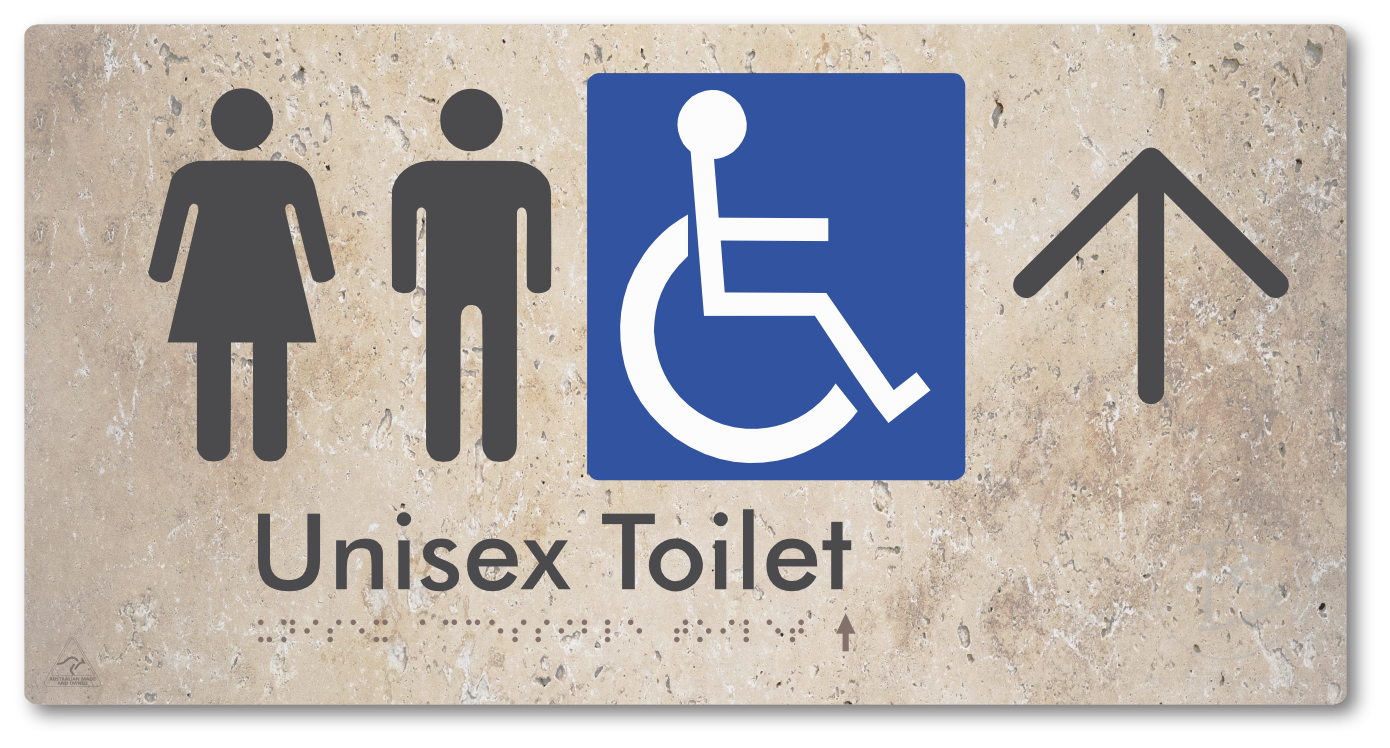 Unisex Accessible Toilet with Large Directional Arrow - Braille Tactile Signs Aust.