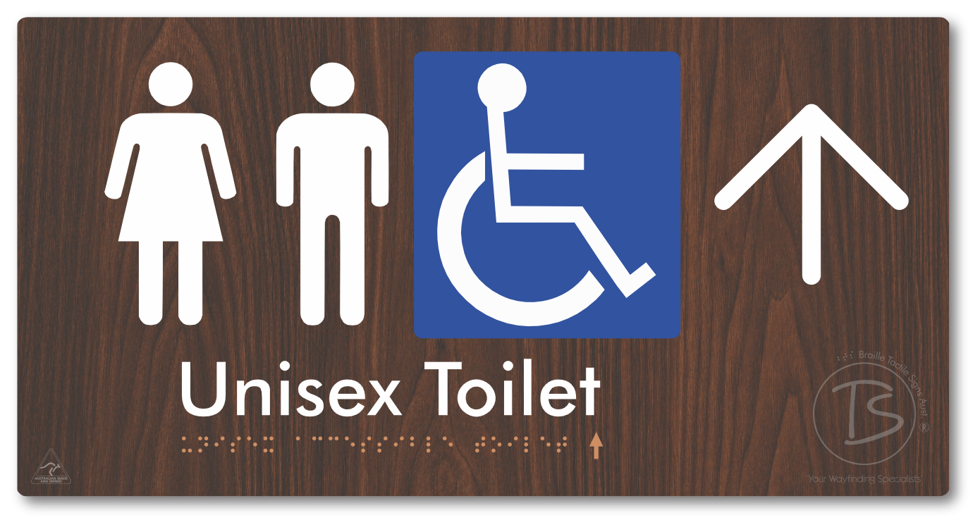 Unisex Accessible Toilet with Large Directional Arrow - Braille Tactile Signs Aust.