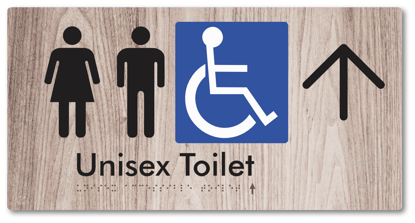 Unisex Accessible Toilet with Large Directional Arrow - Braille Tactile Signs Aust.