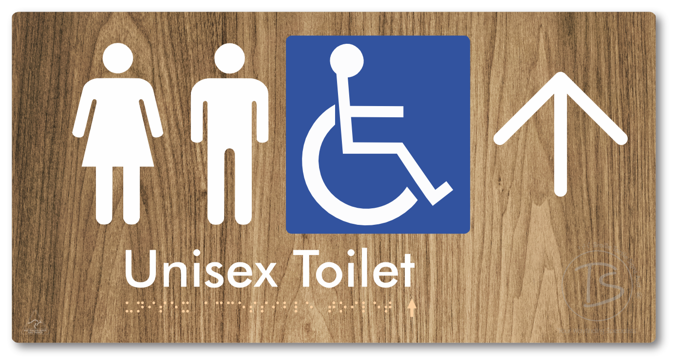 Unisex Accessible Toilet with Large Directional Arrow - Braille Tactile Signs Aust.