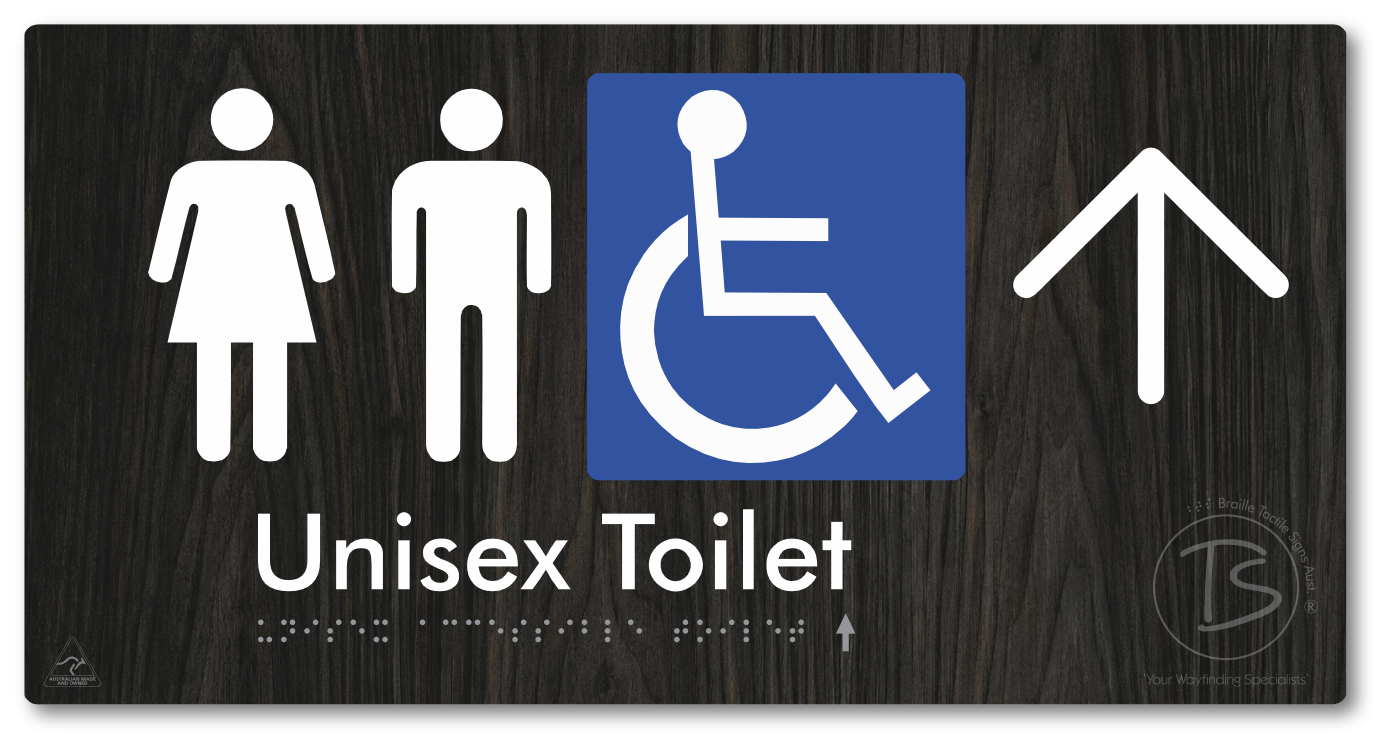 Unisex Accessible Toilet with Large Directional Arrow - Braille Tactile Signs Aust.