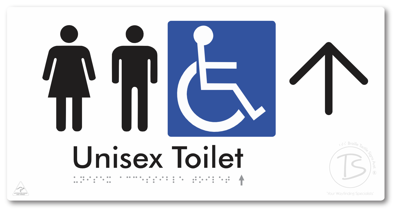 Unisex Accessible Toilet with Large Directional Arrow - Braille Tactile Signs Aust.