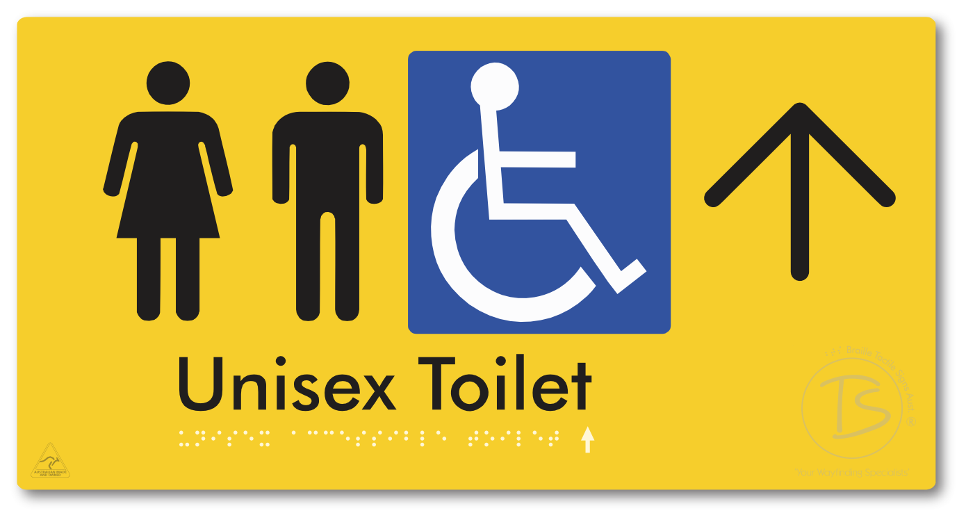 Unisex Accessible Toilet with Large Directional Arrow - Braille Tactile Signs Aust.