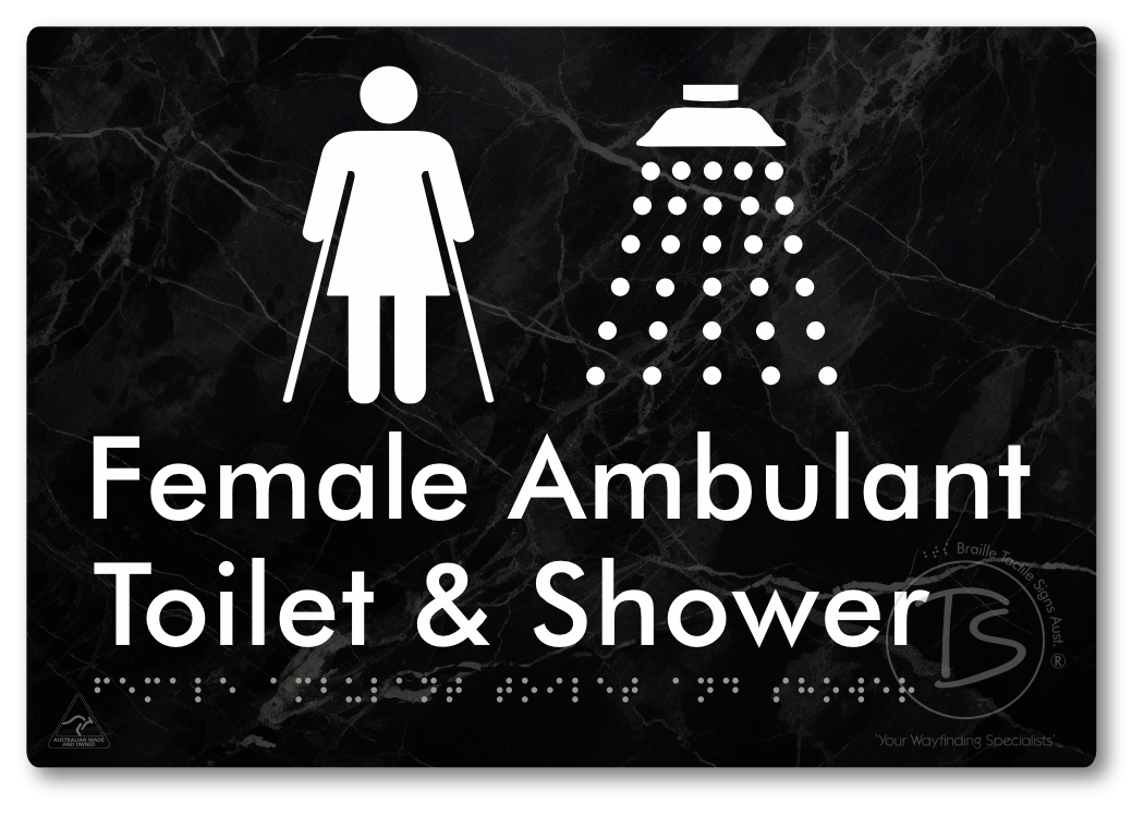 Female Ambulant Toilet & Shower - Braille Tactile Signs Aust.