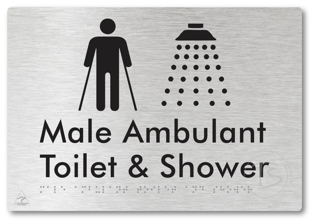 Male Ambulant Toilet & Shower - Braille Tactile Signs Aust.