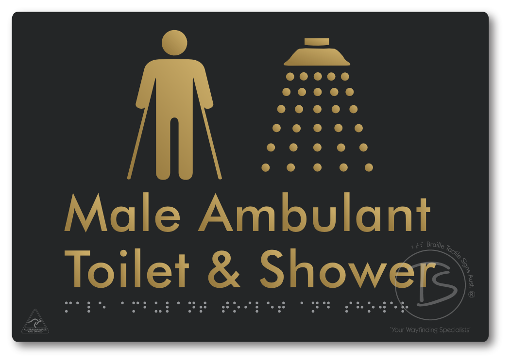 Male Ambulant Toilet & Shower - Braille Tactile Signs Aust.