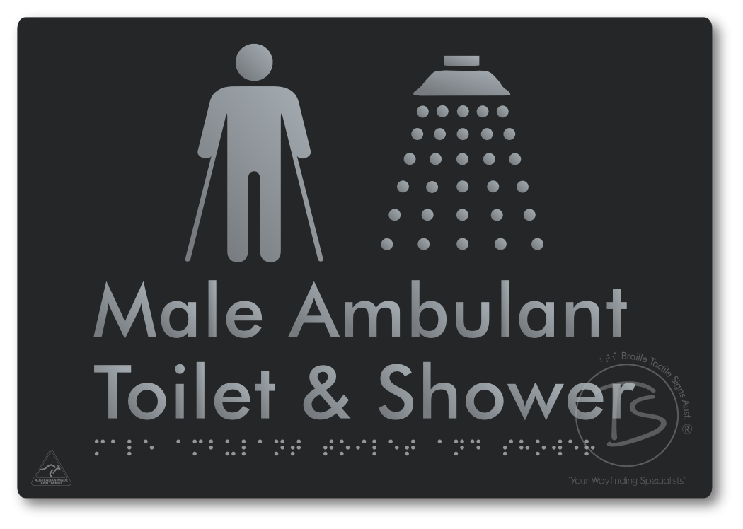 Male Ambulant Toilet & Shower - Braille Tactile Signs Aust.