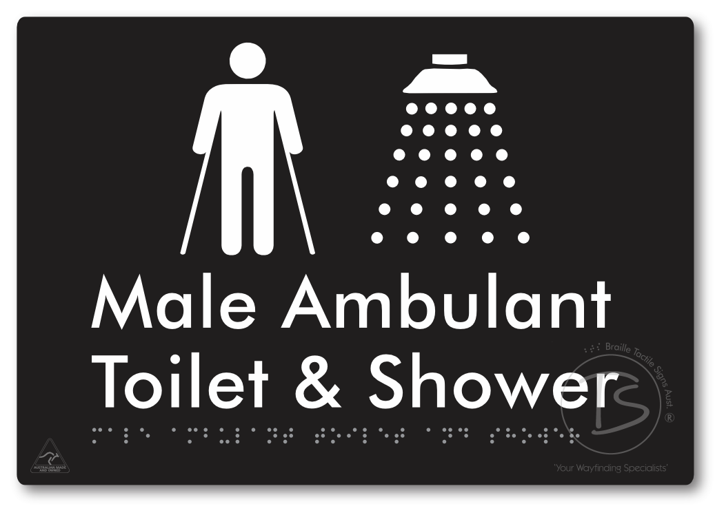 Male Ambulant Toilet & Shower - Braille Tactile Signs Aust.