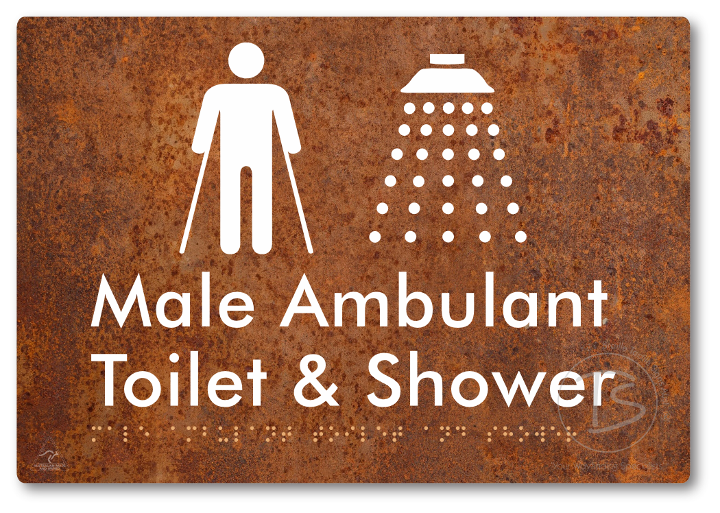 Male Ambulant Toilet & Shower - Braille Tactile Signs Aust.