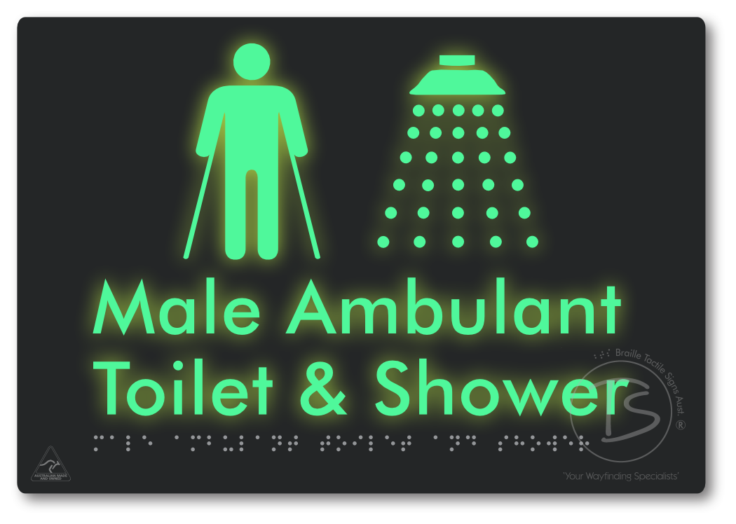 Male Ambulant Toilet & Shower - Braille Tactile Signs Aust.