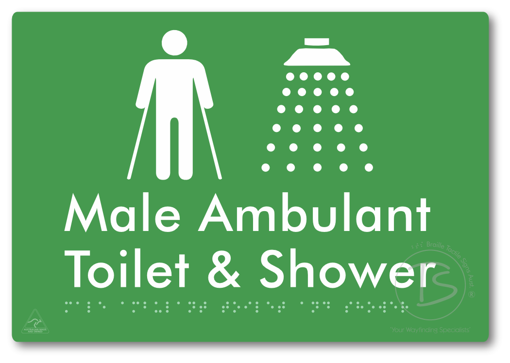 Male Ambulant Toilet & Shower - Braille Tactile Signs Aust.