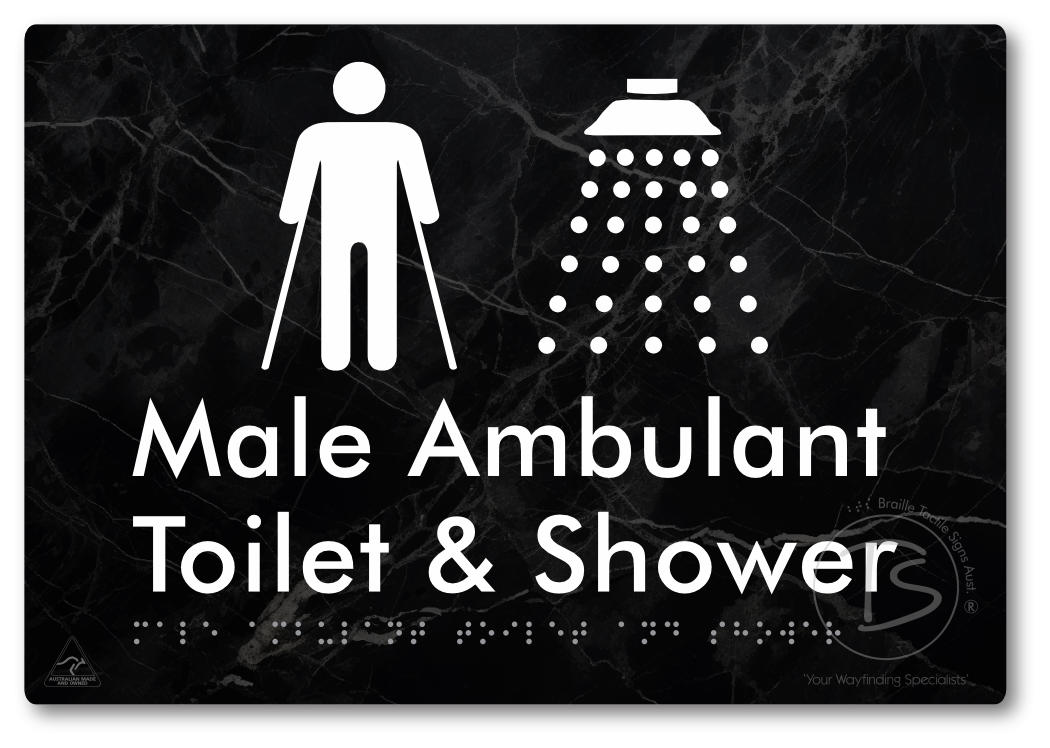Male Ambulant Toilet & Shower - Braille Tactile Signs Aust.