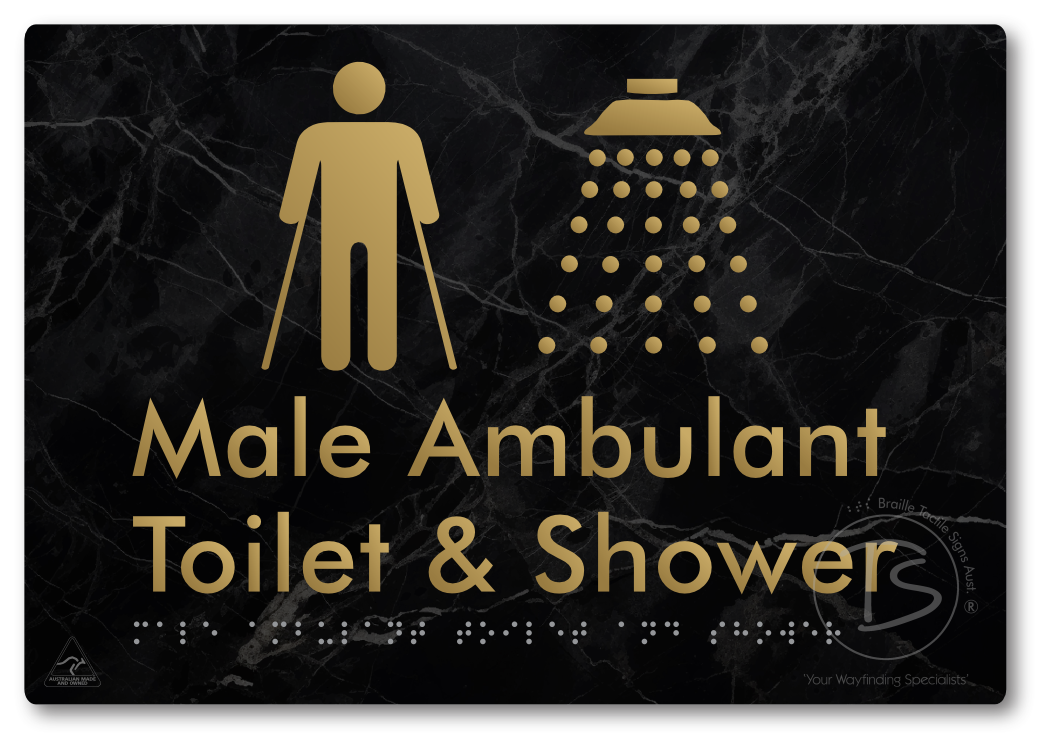 Male Ambulant Toilet & Shower - Braille Tactile Signs Aust.