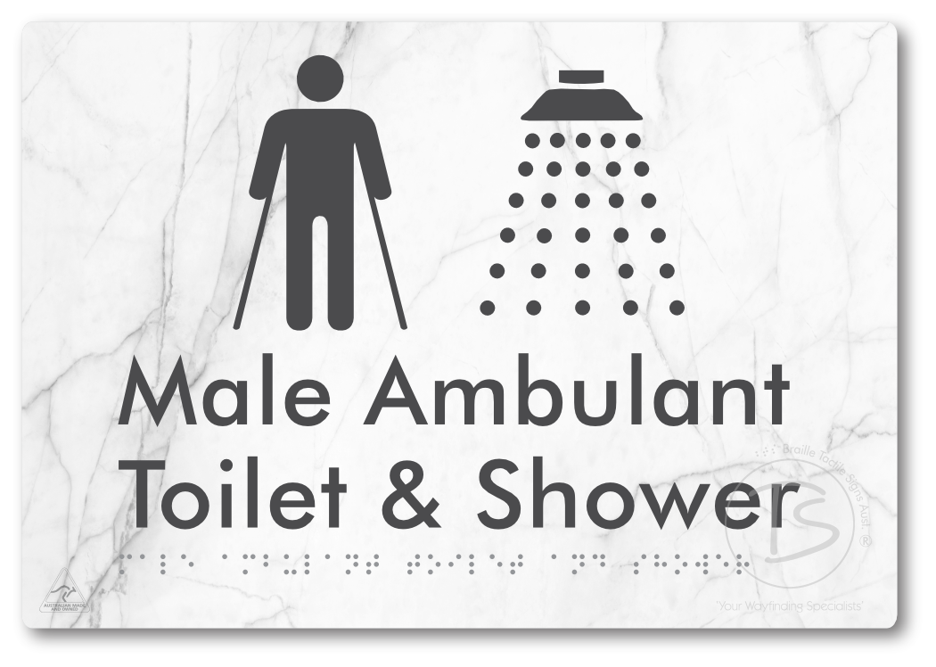 Male Ambulant Toilet & Shower - Braille Tactile Signs Aust.