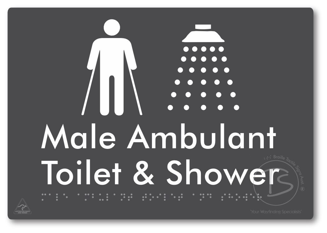 Male Ambulant Toilet & Shower - Braille Tactile Signs Aust.