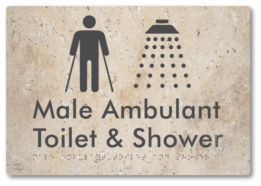 Male Ambulant Toilet & Shower - Braille Tactile Signs Aust.