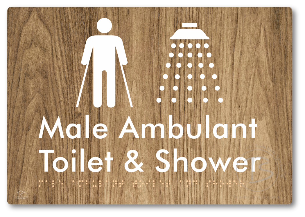 Male Ambulant Toilet & Shower - Braille Tactile Signs Aust.