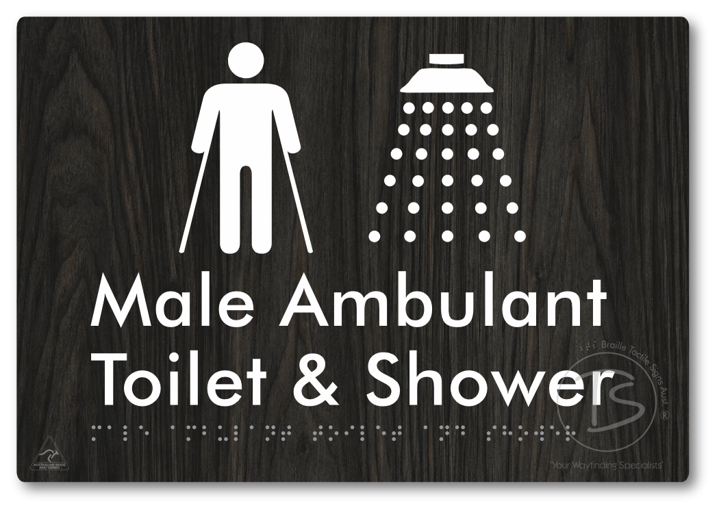 Male Ambulant Toilet & Shower - Braille Tactile Signs Aust.