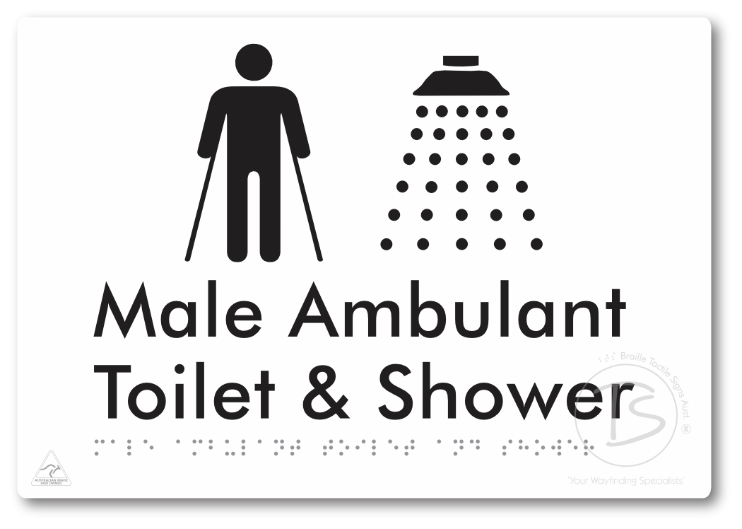 Male Ambulant Toilet & Shower - Braille Tactile Signs Aust.