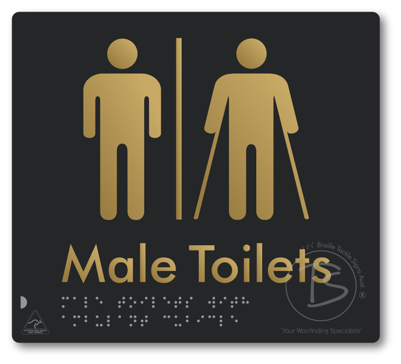 Male Toilets with Ambulant Cubicle with Airlock - Braille Tactile Signs Aust.