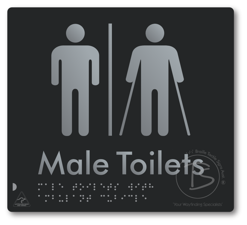 Male Toilets with Ambulant Cubicle with Airlock - Braille Tactile Signs Aust.