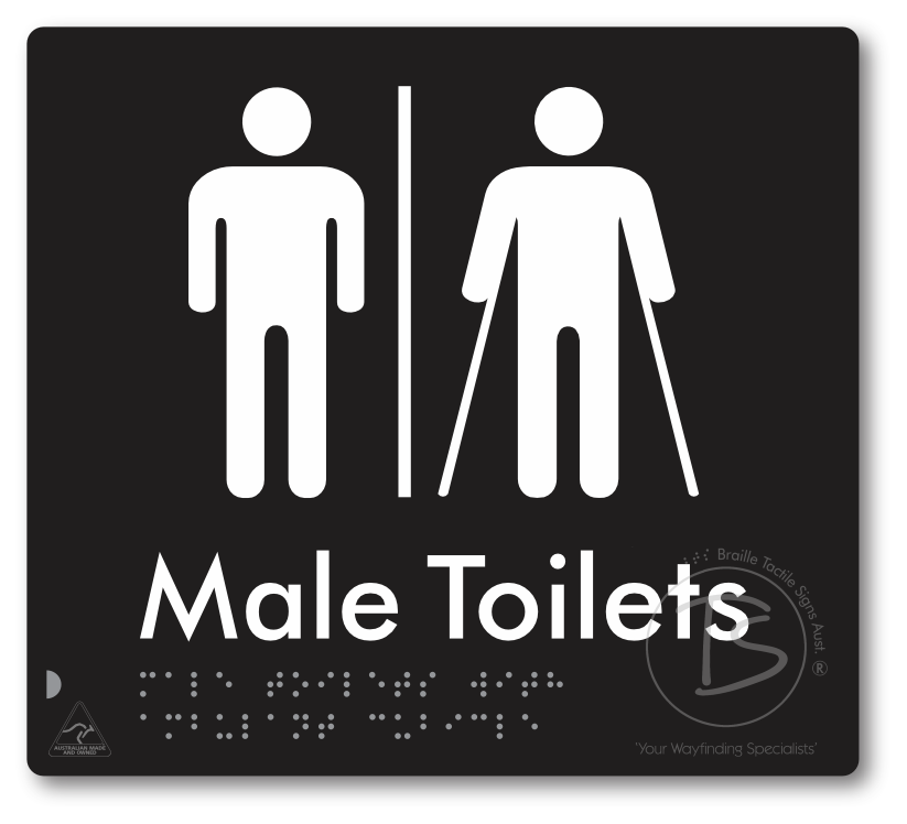 Male Toilets with Ambulant Cubicle with Airlock - Braille Tactile Signs Aust.