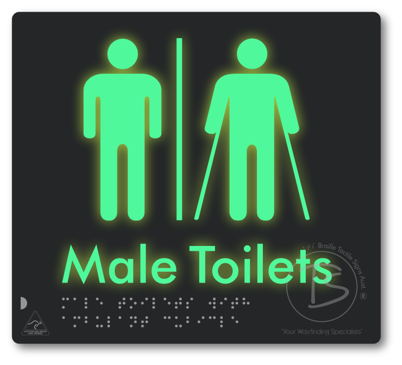 Male Toilets with Ambulant Cubicle with Airlock - Braille Tactile Signs Aust.