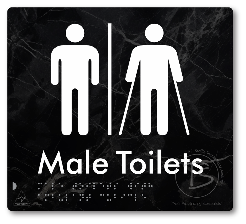 Male Toilets with Ambulant Cubicle with Airlock - Braille Tactile Signs Aust.