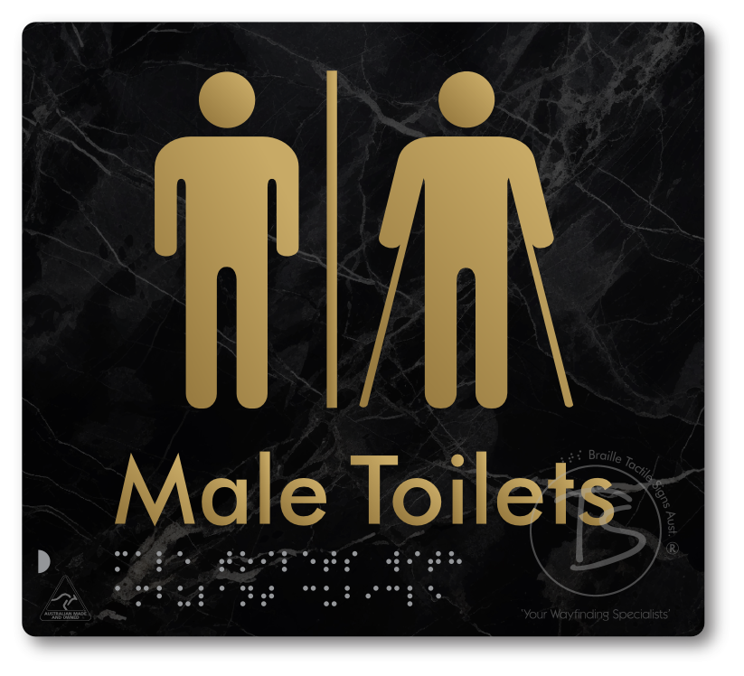 Male Toilets with Ambulant Cubicle with Airlock - Braille Tactile Signs Aust.