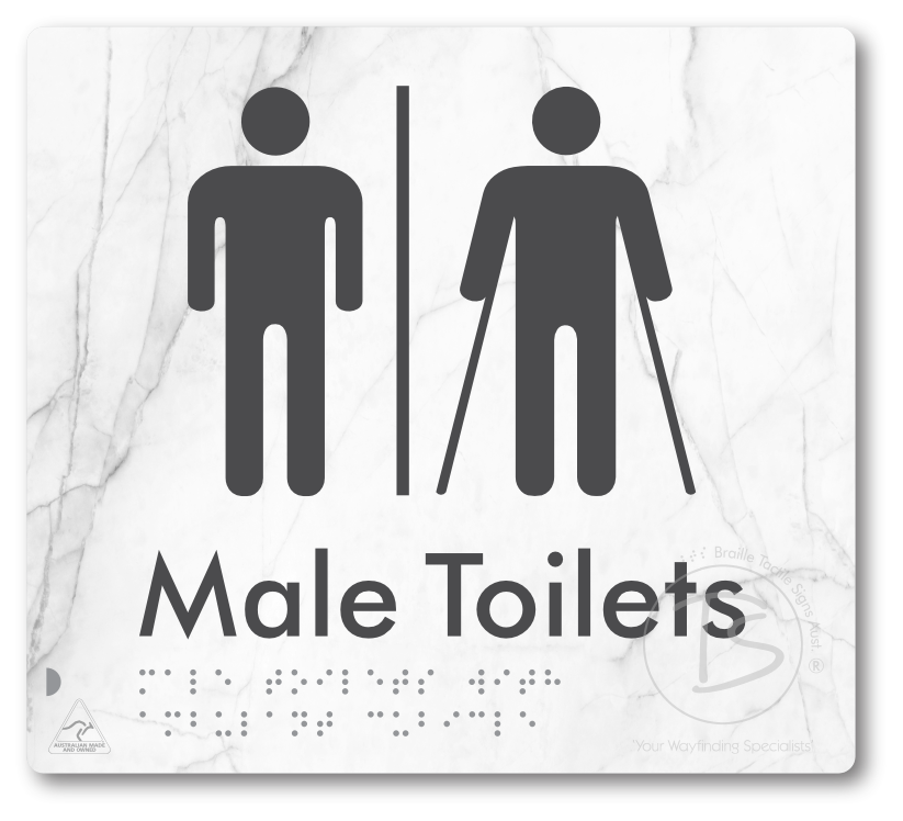 Male Toilets with Ambulant Cubicle with Airlock - Braille Tactile Signs Aust.