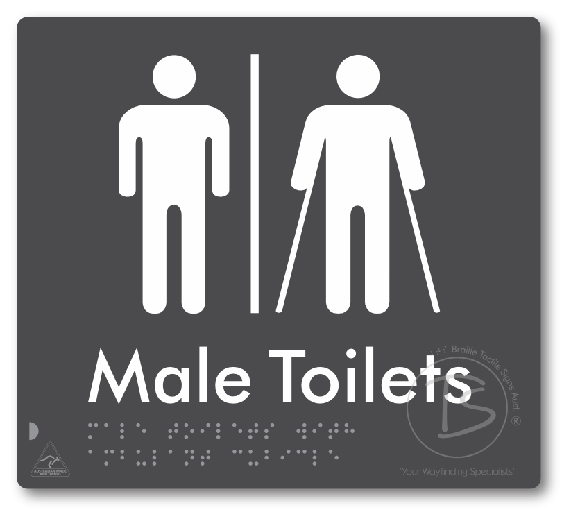 Male Toilets with Ambulant Cubicle with Airlock - Braille Tactile Signs Aust.