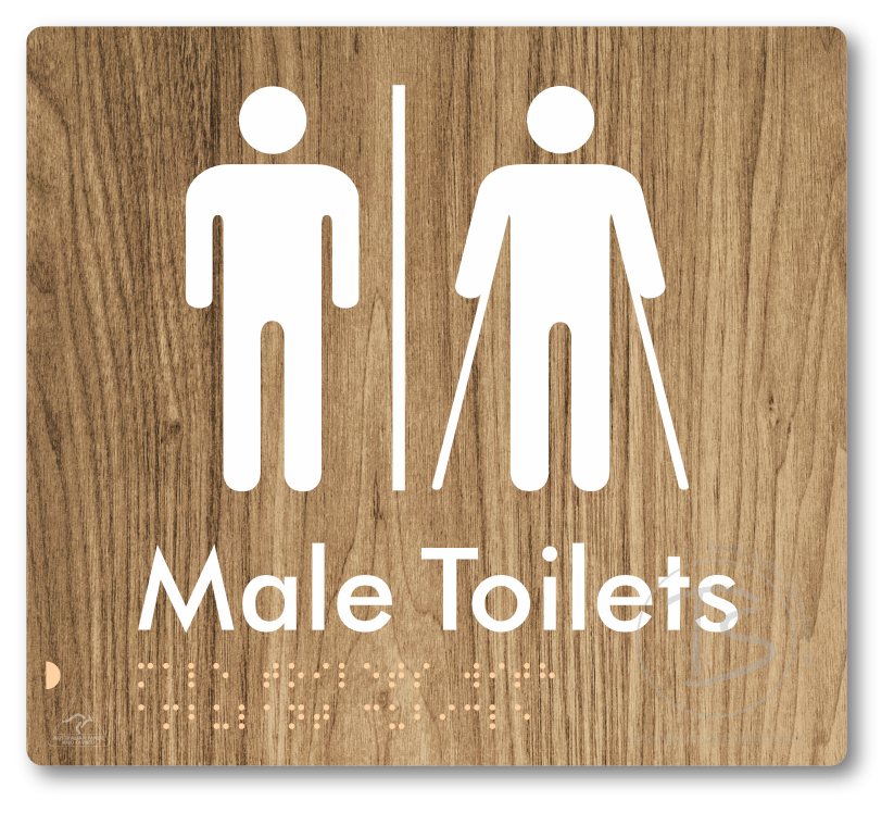Male Toilets with Ambulant Cubicle with Airlock - Braille Tactile Signs Aust.