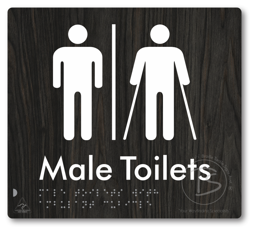 Male Toilets with Ambulant Cubicle with Airlock - Braille Tactile Signs Aust.