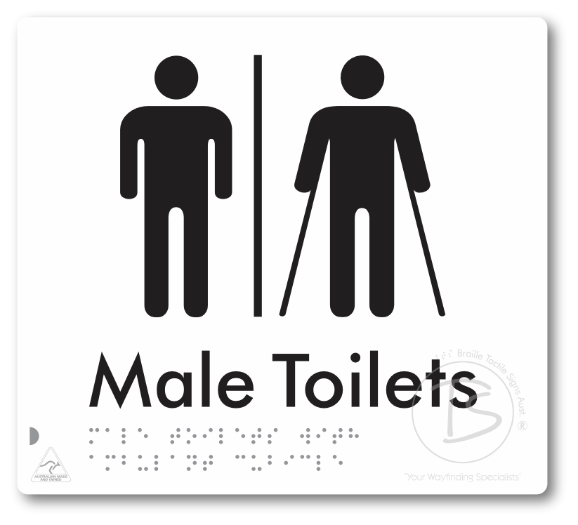Male Toilets with Ambulant Cubicle with Airlock - Braille Tactile Signs Aust.