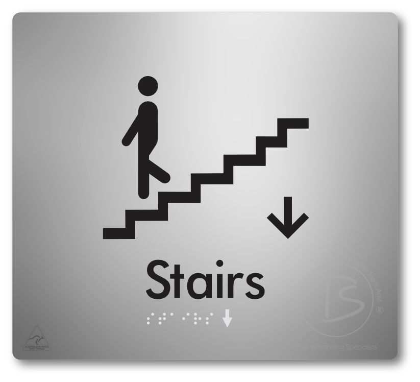 Stairs with Directional Arrow Down - Braille Tactile Signs Aust.