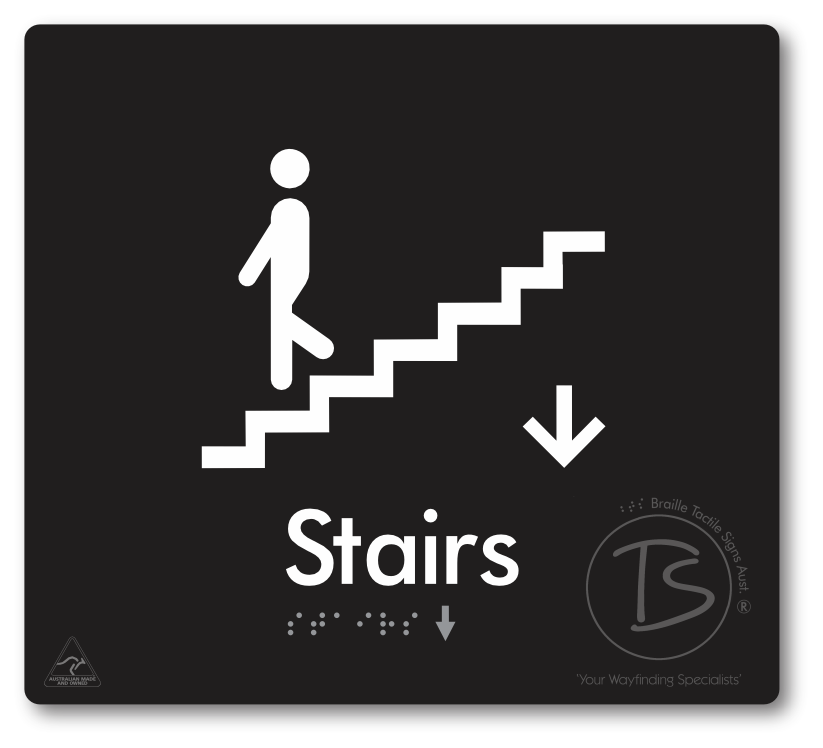Stairs with Directional Arrow Down - Braille Tactile Signs Aust.