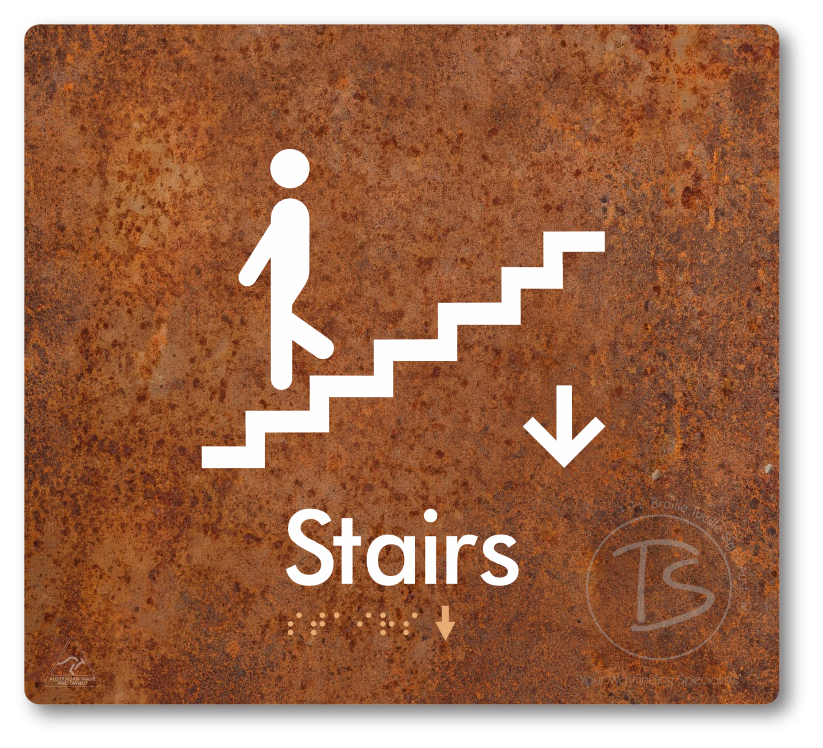 Stairs with Directional Arrow Down - Braille Tactile Signs Aust.