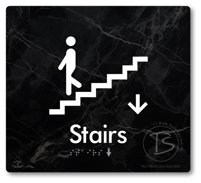 Stairs with Directional Arrow Down - Braille Tactile Signs Aust.