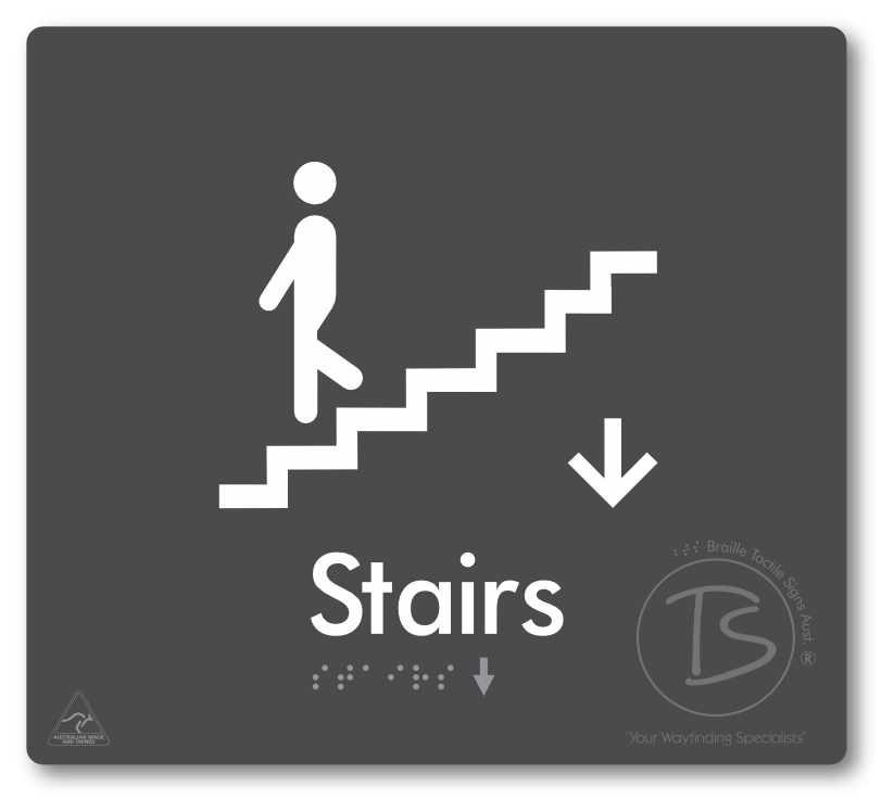 Stairs with Directional Arrow Down - Braille Tactile Signs Aust.
