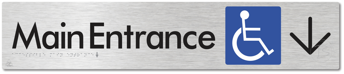 Accessible Main Entrance with Large Directional Arrow - Braille Tactile Signs Aust.