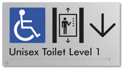 Unisex Accessible Toilet on Level 1 Via Lift with Large Arrow - Braille Tactile Signs Aust.