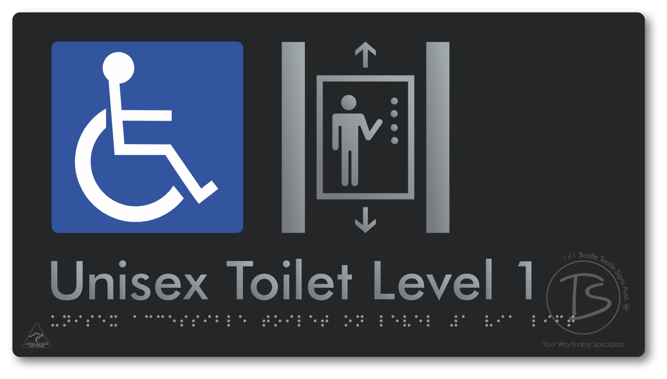 Unisex Accessible Toilet on Level 1 Via Lift - Braille Tactile Signs Aust.