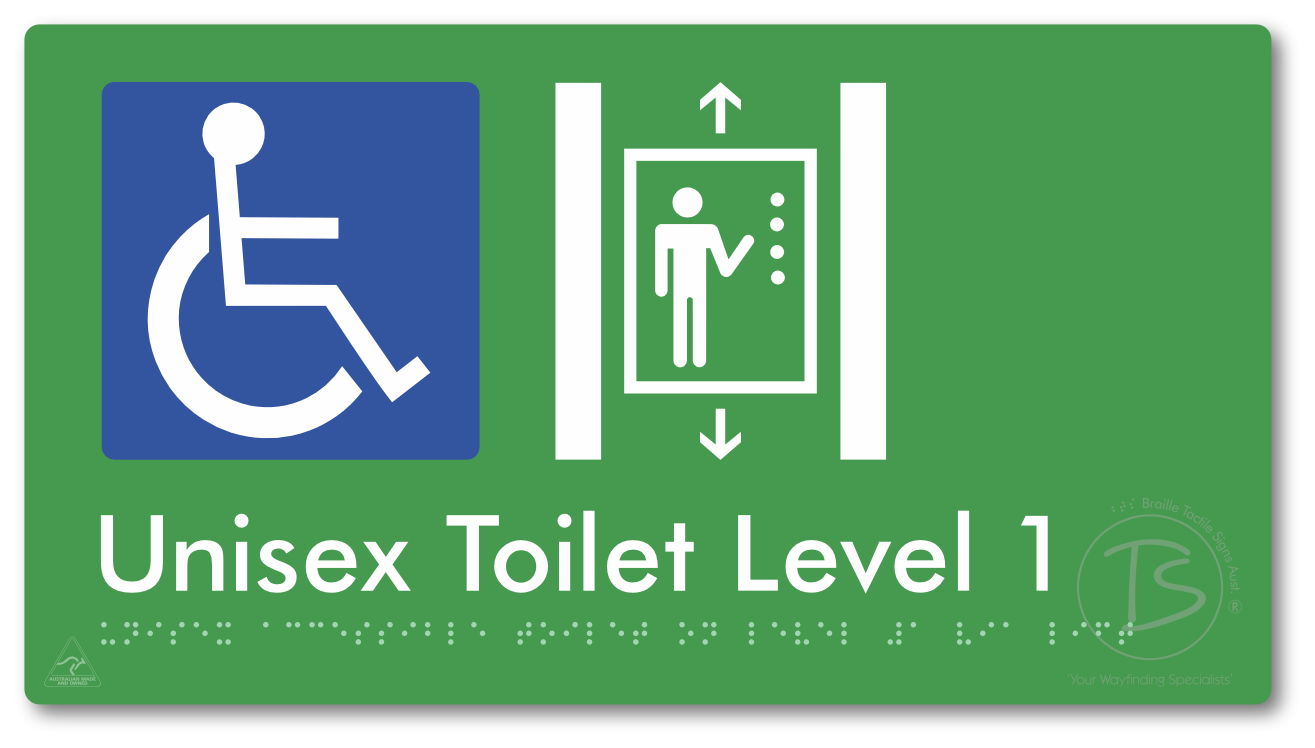 Unisex Accessible Toilet on Level 1 Via Lift - Braille Tactile Signs Aust.