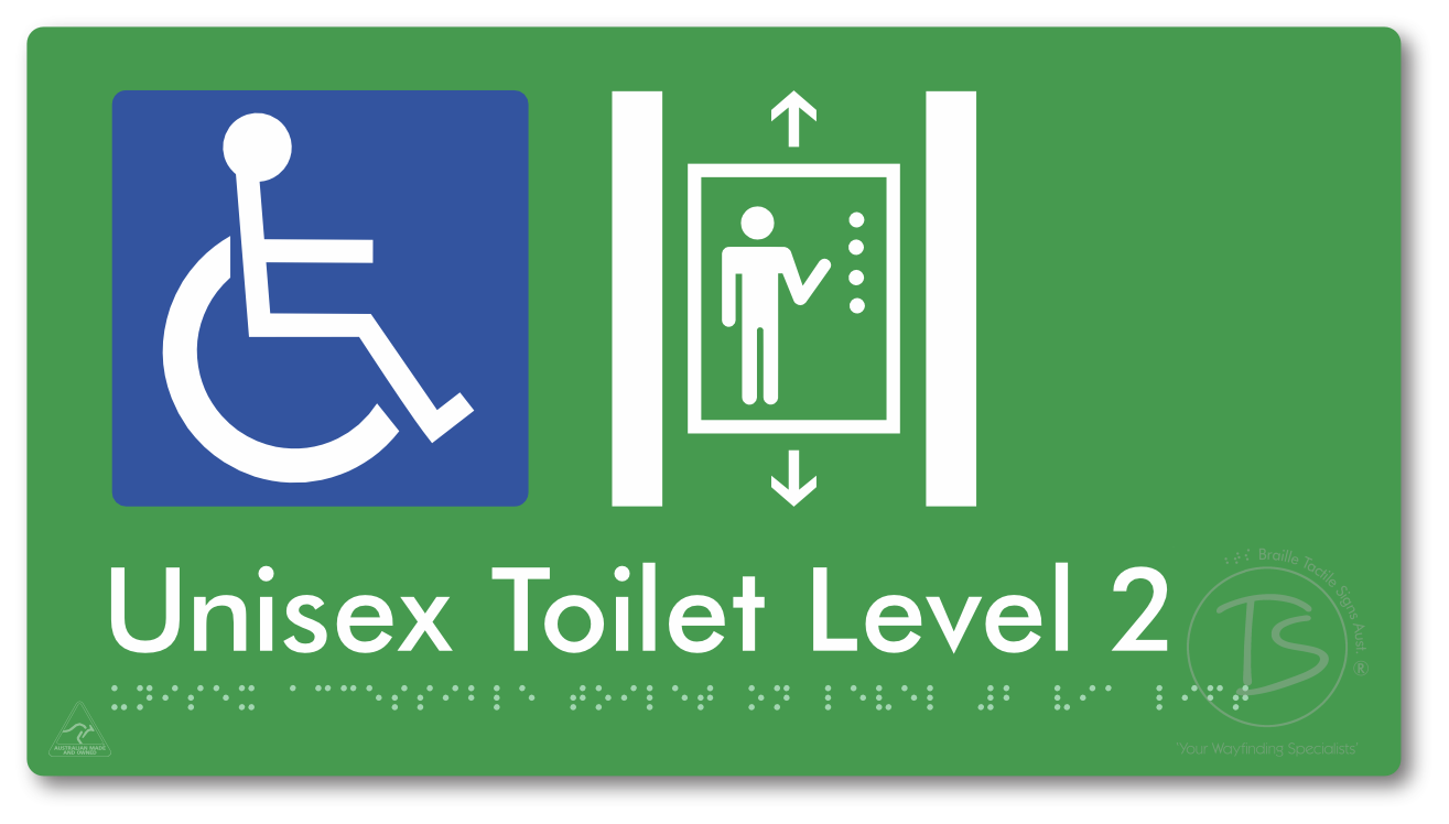 Unisex Accessible Toilet on Level 2 Via Lift - Braille Tactile Signs Aust.