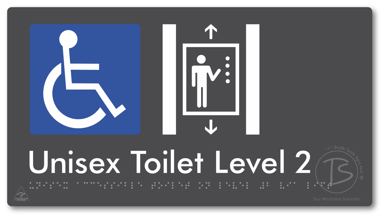 Unisex Accessible Toilet on Level 2 Via Lift - Braille Tactile Signs Aust.