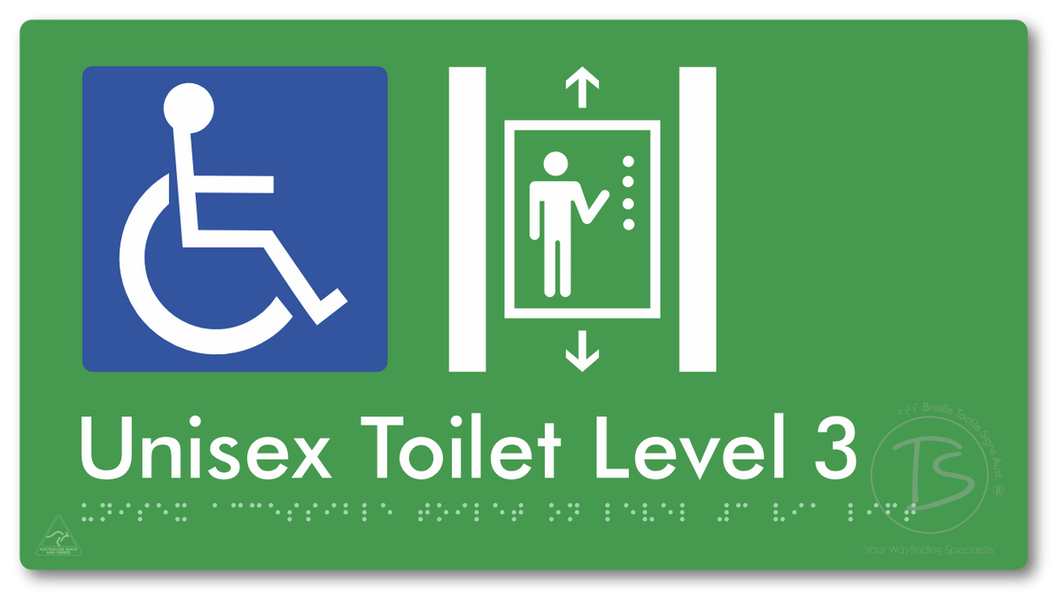 Unisex Accessible Toilet on Level 3 Via Lift - Braille Tactile Signs Aust.